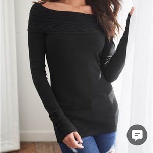 Off the Shoulder Black Venus Sweater- New
